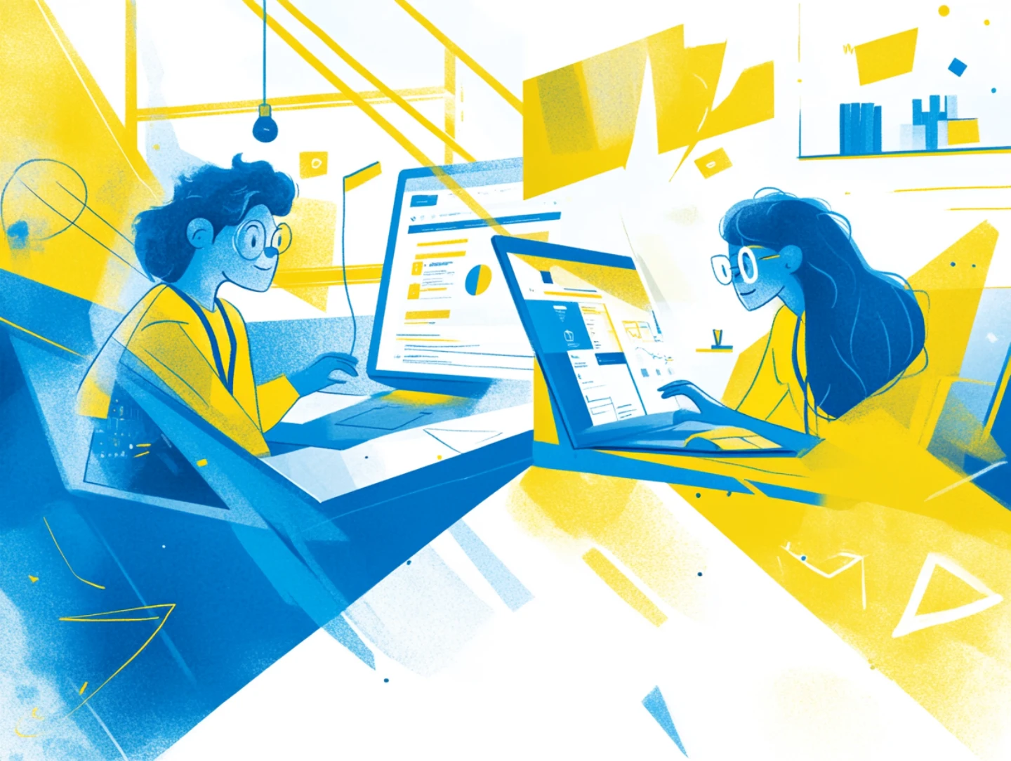 zwei Personen, die am Laptop sitzen und Headlines testen